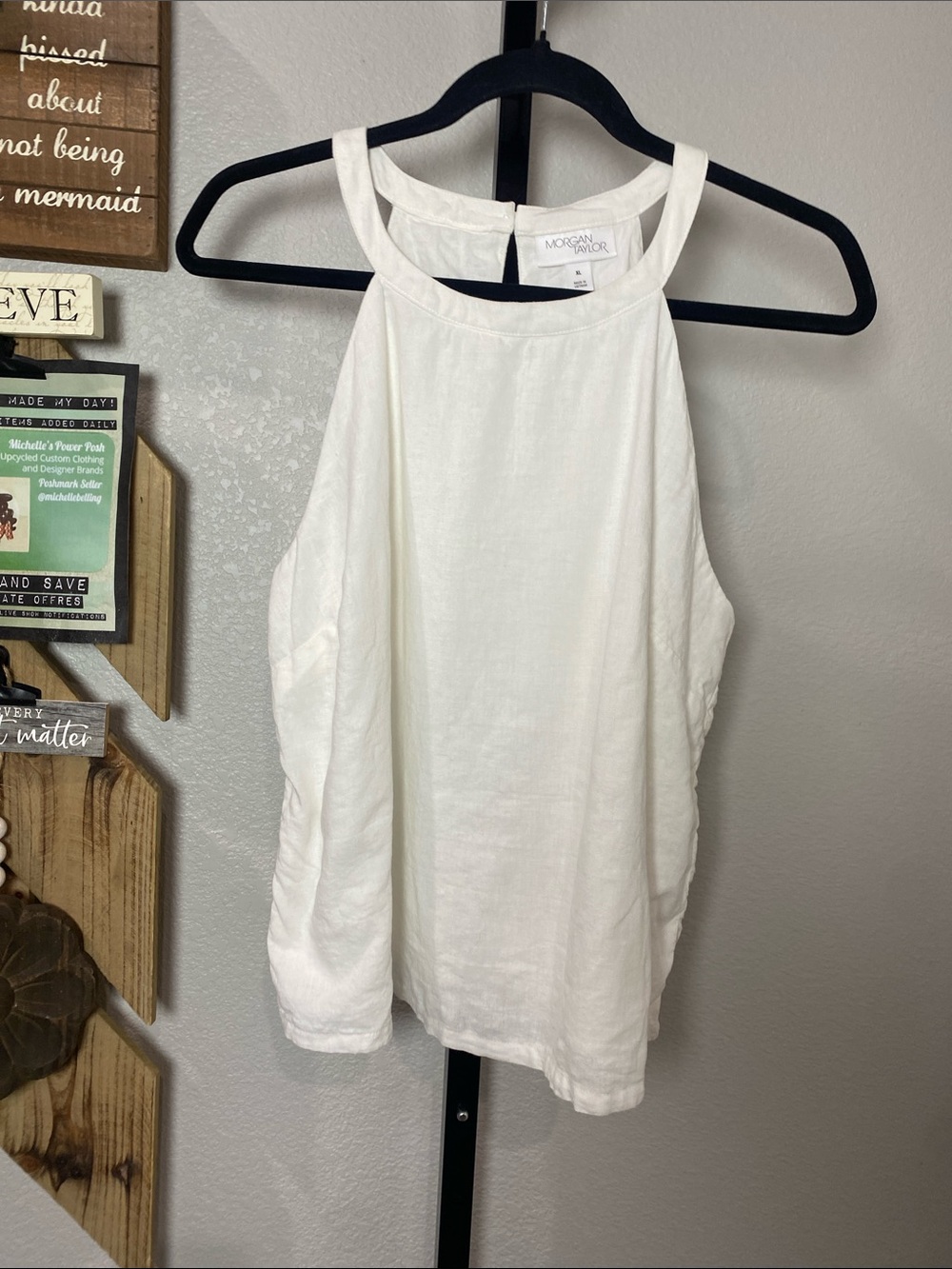 Morgan Taylor White Sleeveless Halter Camisole linen blend 20ptp 23L